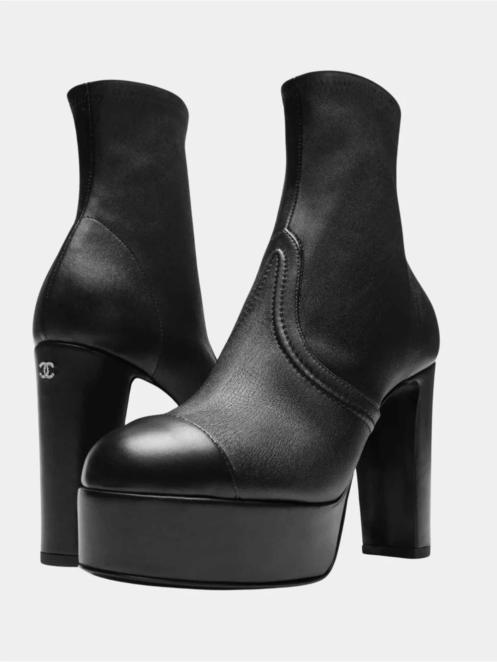 CHANEL CC Interlocking Stretch Lambskin Platform Boots 37.5